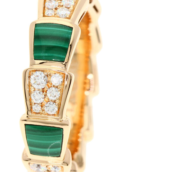 BVLGARI Serpenti Viper Malachite and Diamond #51 Ring in 18K Pink Gold for Women - Picture 9 of 11